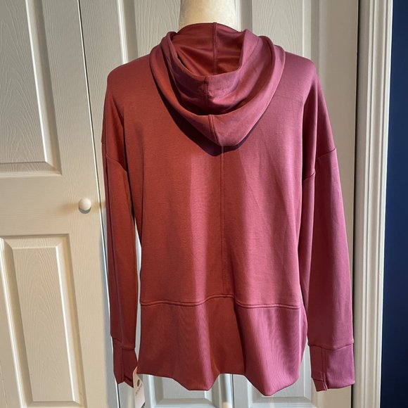 Apana Womens Size Medium Top SweatShirt Pink Hooded Knit Stretch Long Sleeve NWT - Picture 4 of 9